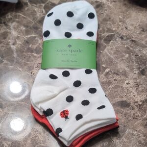 Kate Spade Quarter Black Polka Dot Socks - White & Red 3 Pairs New
